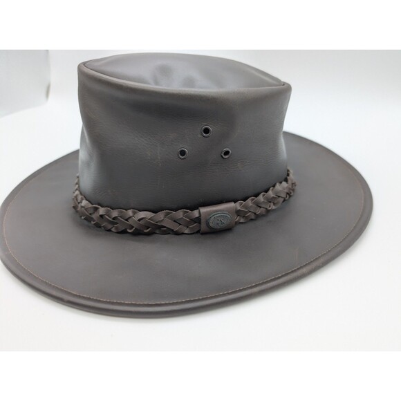 Jacaru Leather Hat Australia Style Kangaroo Brown Mens Leather Hat Medium - Picture 1 of 14